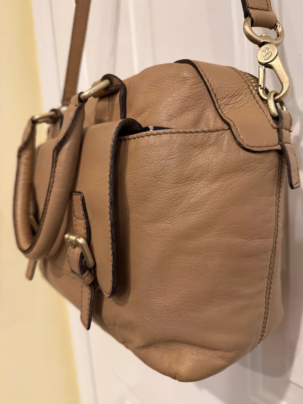 Boden Tan Leather Crossbody Satchel Bag – Soft Pebbled Leather